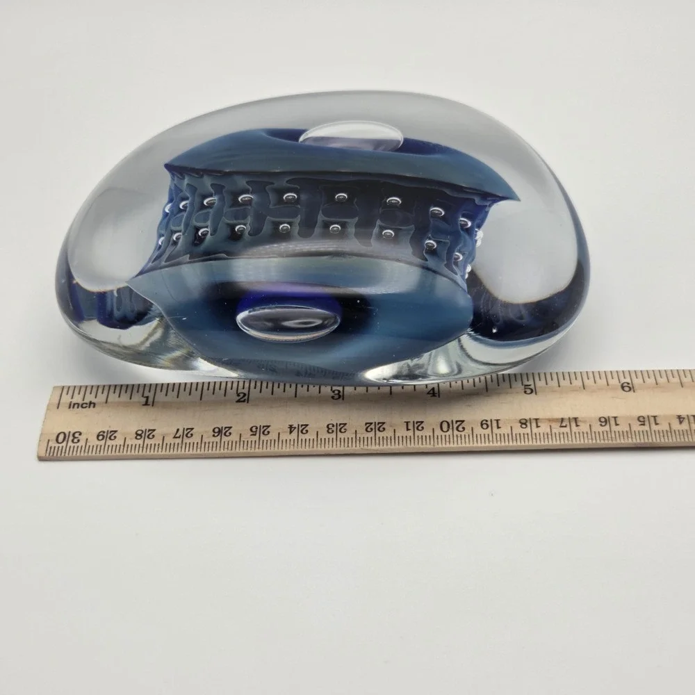 Robert Eickholt Blue/Black/Clear Reptile Series Mouth Blown Paperweight 1993
